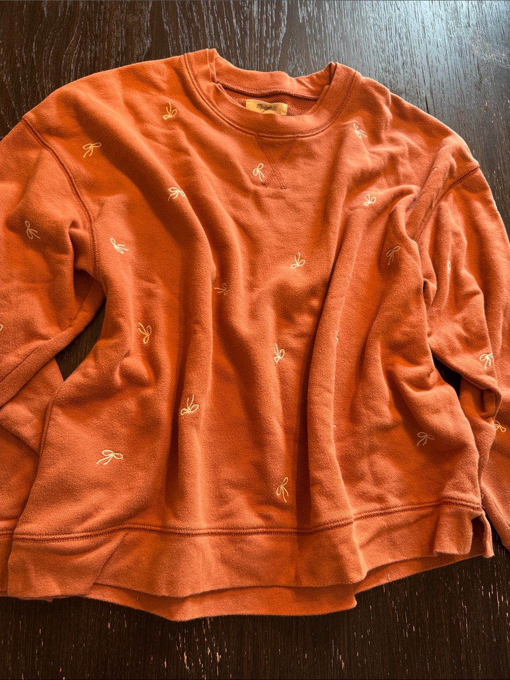 Madewell Terracotta Crewneck Sweatshirt with Cream Bow Embroidery